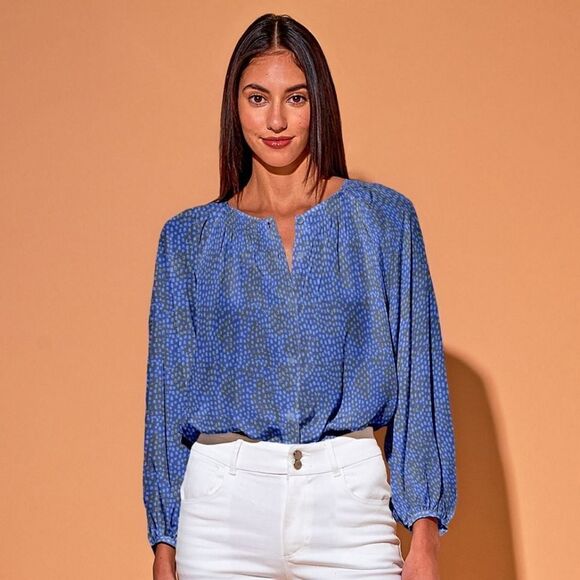 Tucker Classic Blouse Celestial Spots in Silk Crepe de Chine Long Sleeve - Picture 1 of 1